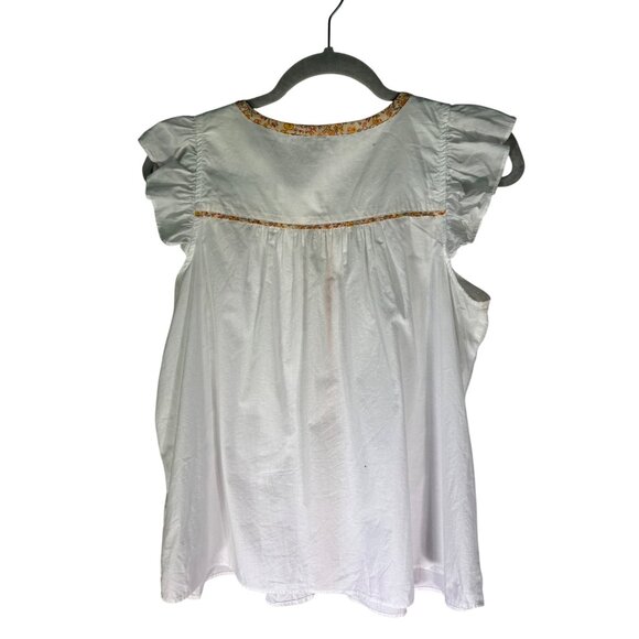 Madewell Ruffle Sleeve Bib Top White Solid Women’s Cotton Flutter - Picture 3 of 12